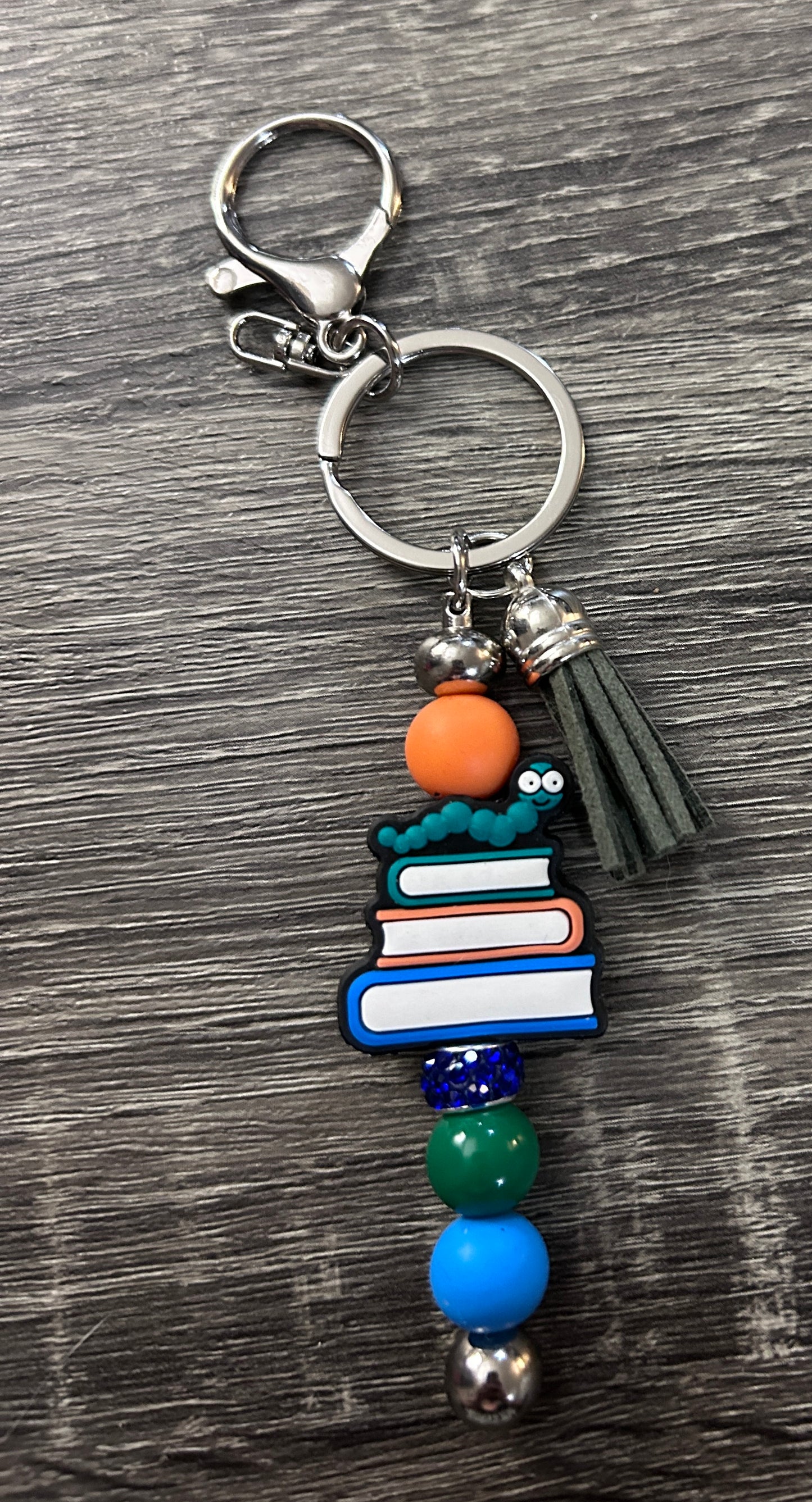 Bookworm and books - keychain